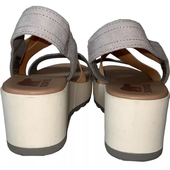 Sorel Women Sandals Cameron Flatform Chrome Grey Chalk Slingback Wedge shoes - Picture 6 of 7